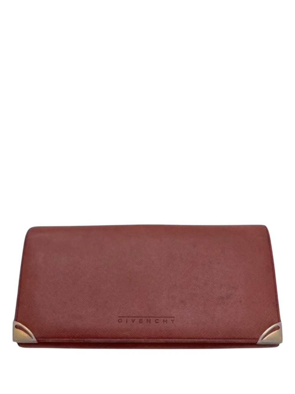 GIVENCHY - RED ORANGE ALL LEATHER LONG BIFOLD WALLET WITH GOLD PLATED CORNERS